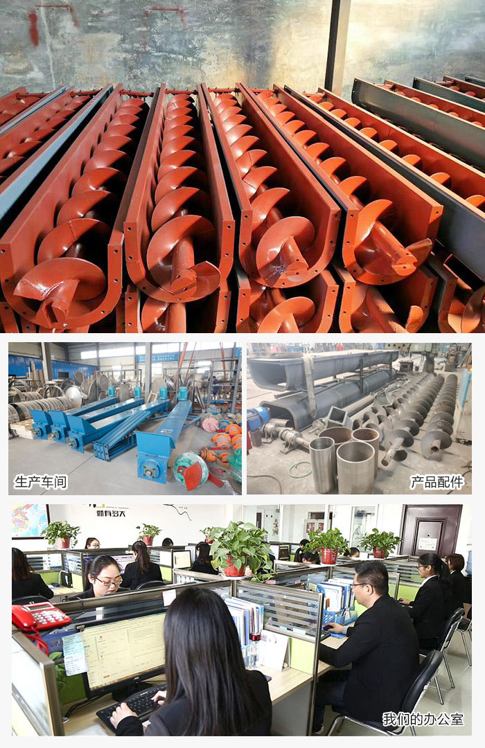 絞龍螺旋輸送機產品,廠區,以及辦公場地展示圖。