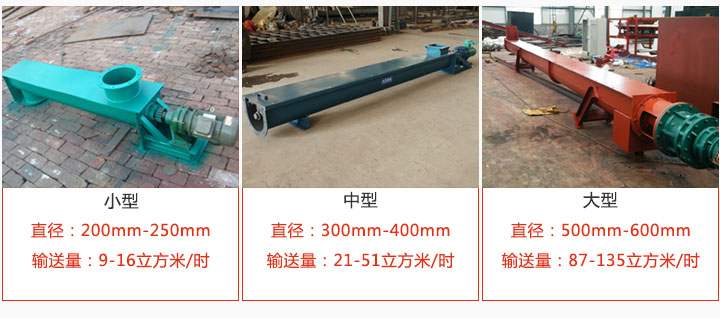 U型螺旋輸送小型，中型，大型產品展示